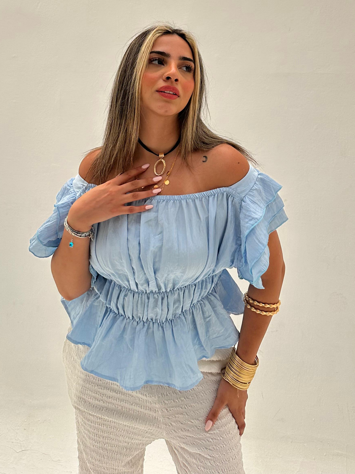 Blue Off Shoulder Top code: 1062