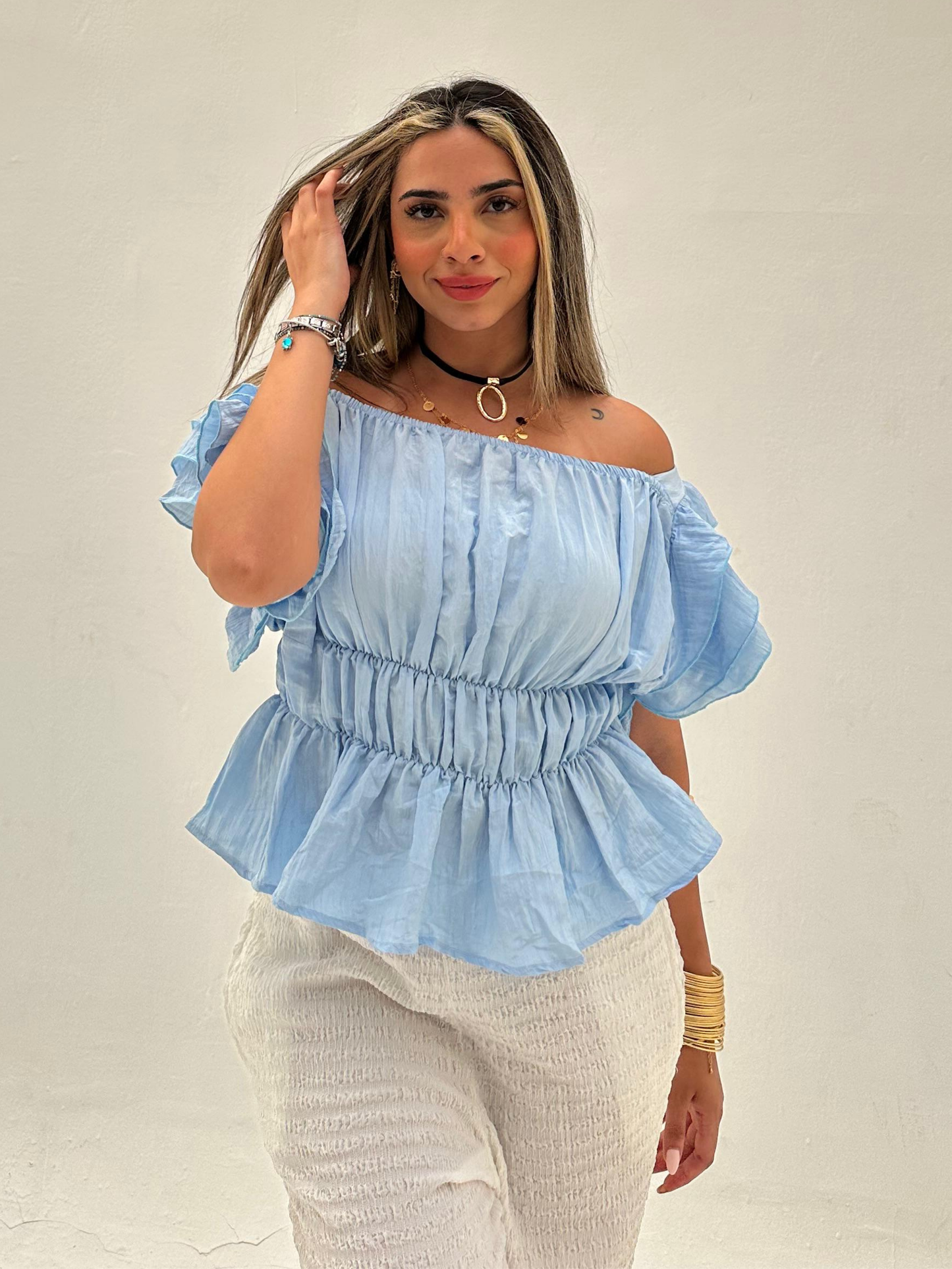 Blue Off Shoulder Top code: 1062