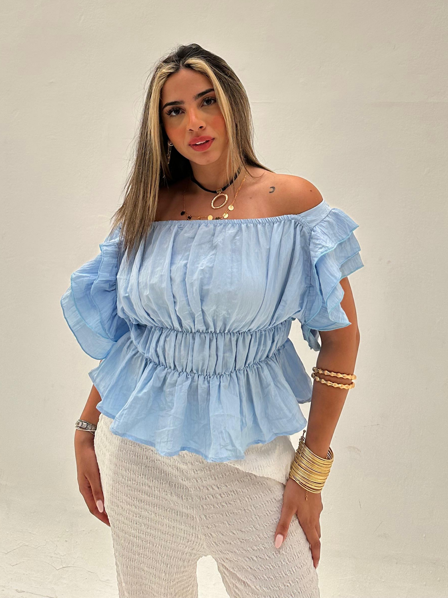 Blue Off Shoulder Top code: 1062