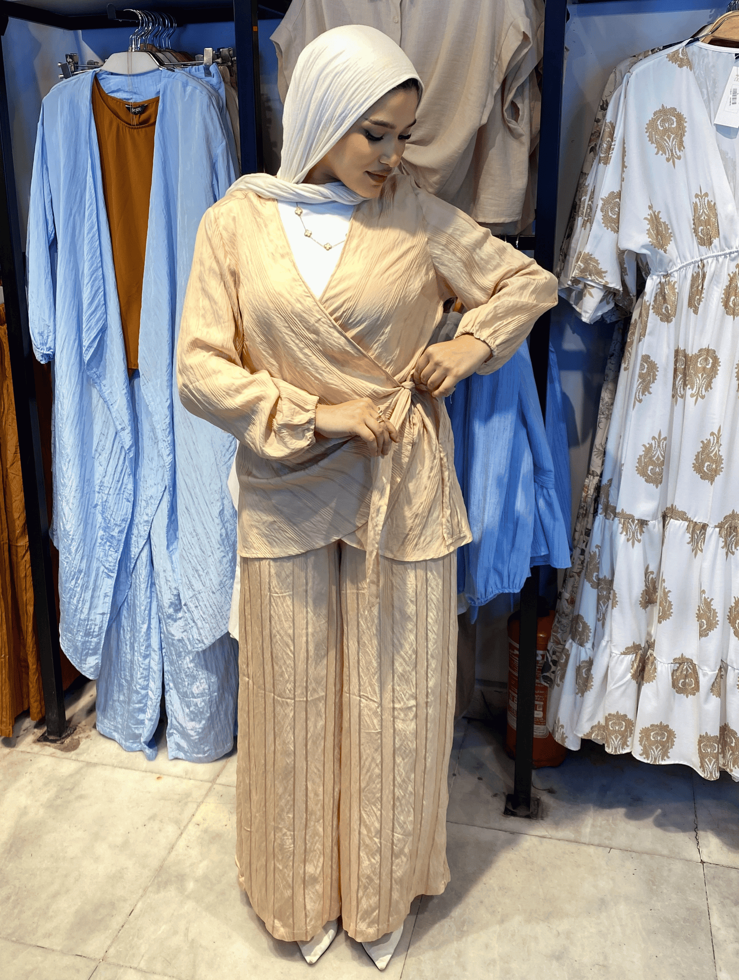 Light Beige Side Tie Set ss25ms-set-9646