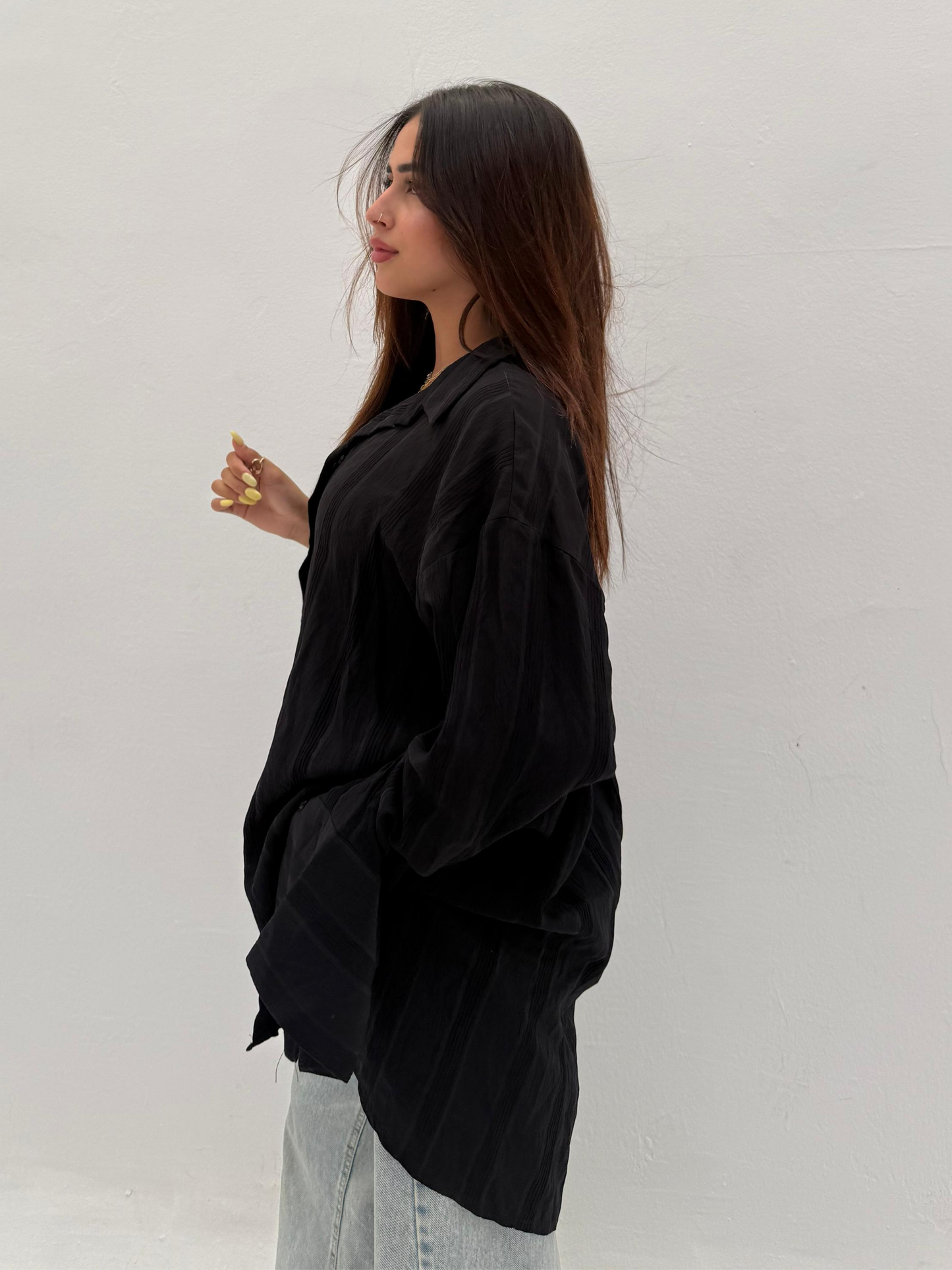 Black Wide Striped Long Shirt Code: 1048-2