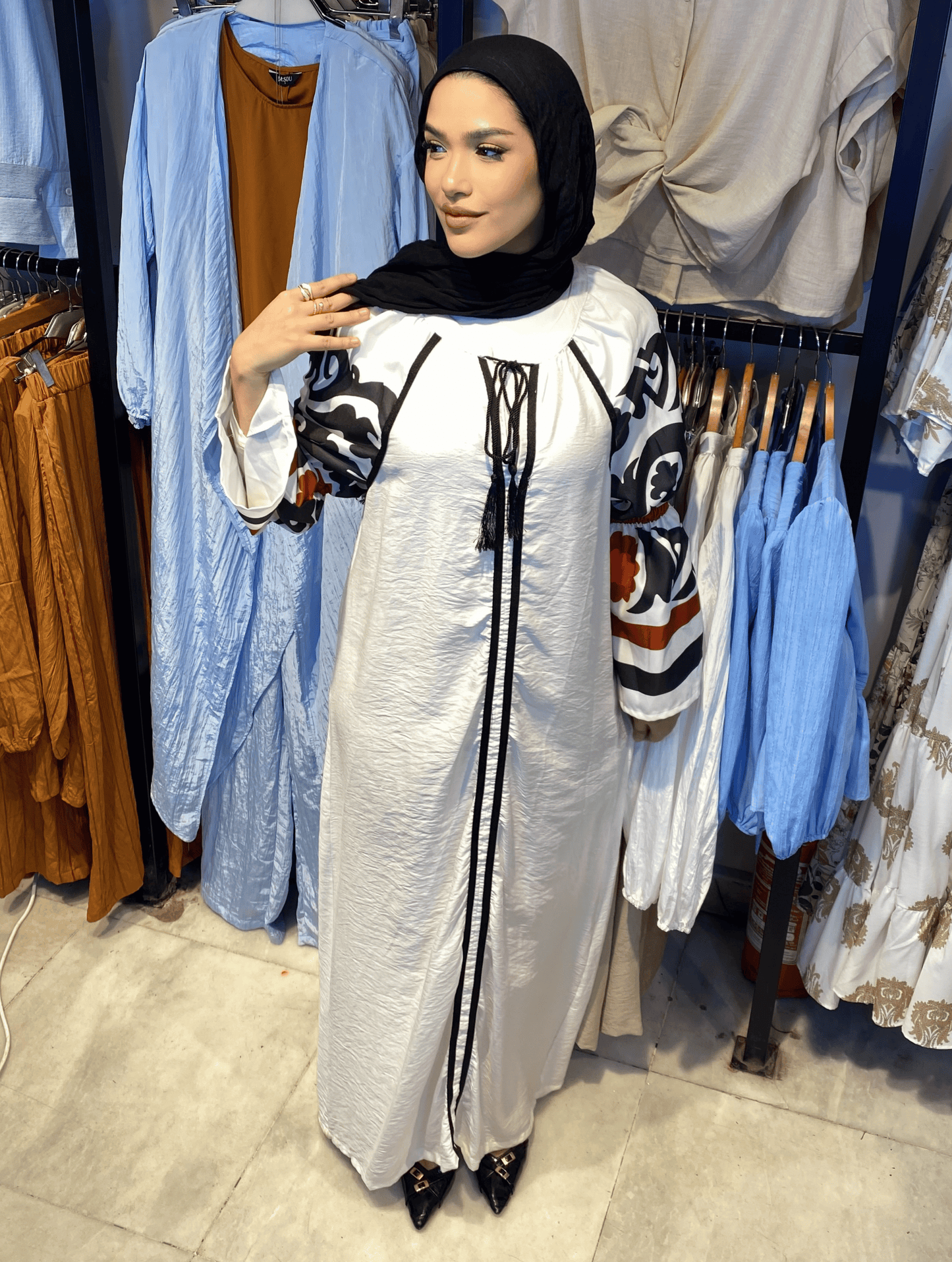 Printed Black x White Cardigan ss25ms-drs-4003