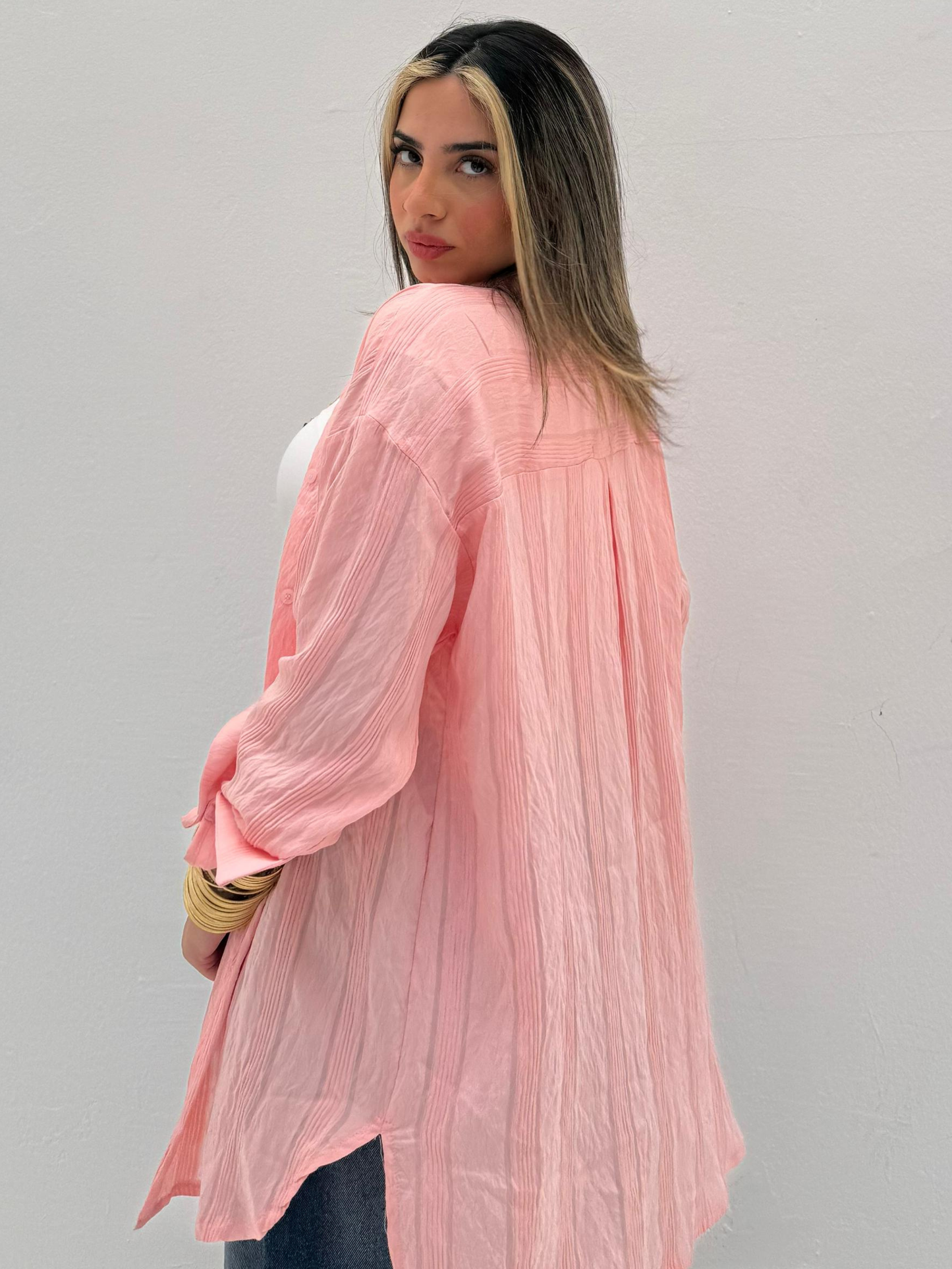 Pink Wide Striped Long Shirt Code: 1048-2