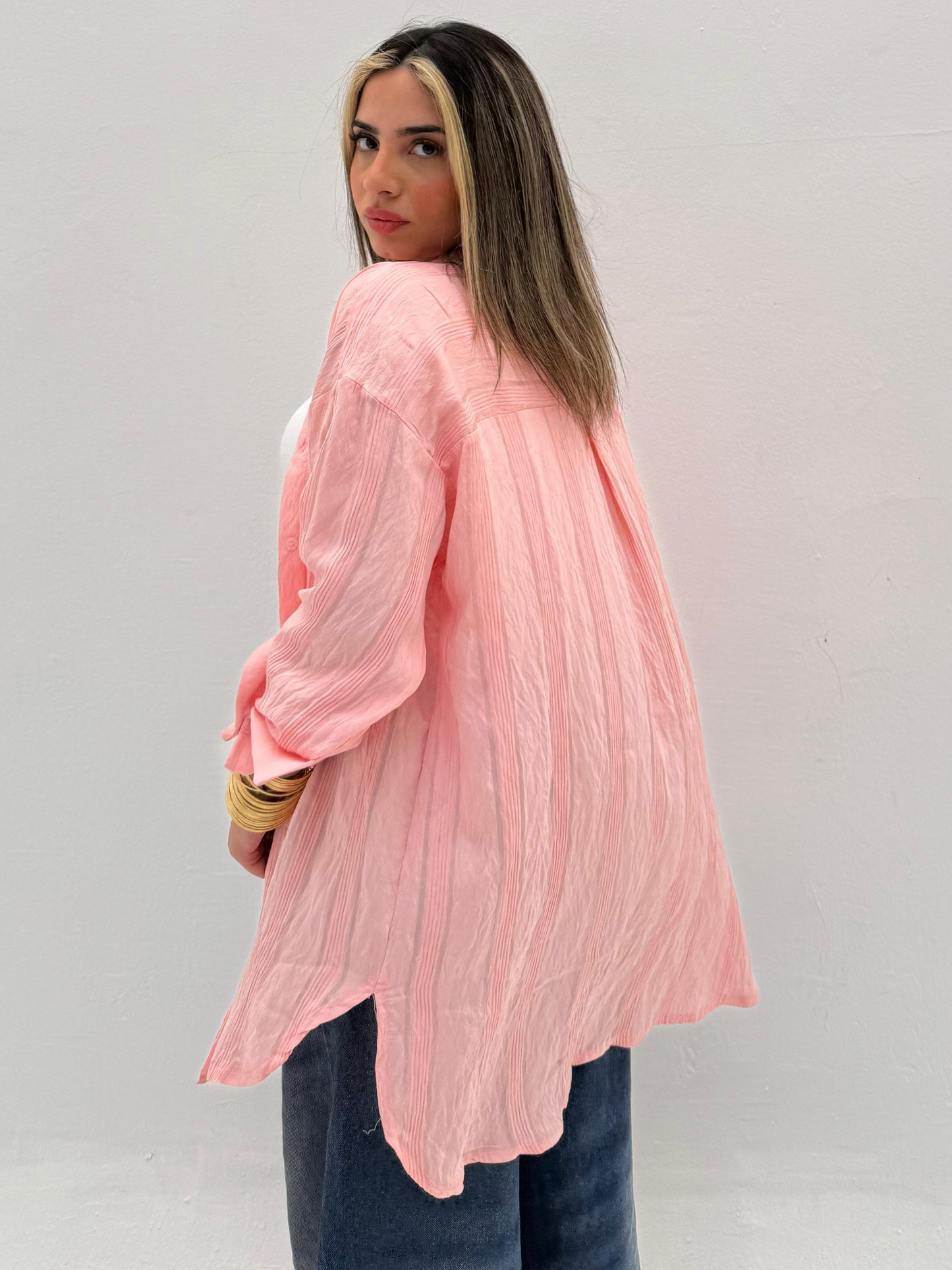 Pink Wide Striped Long Shirt Code: 1048-2