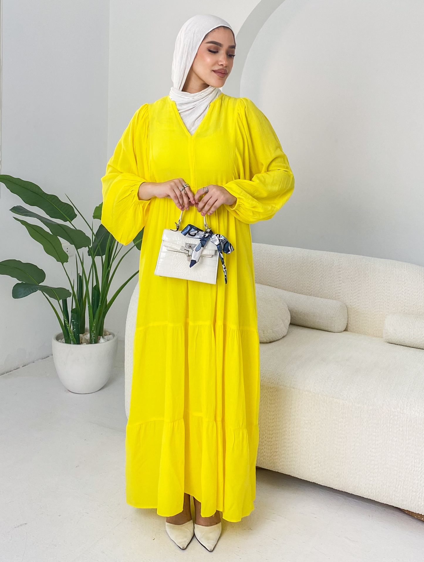 ss25ms-drs-4038-2 Yellow V Neck Dress