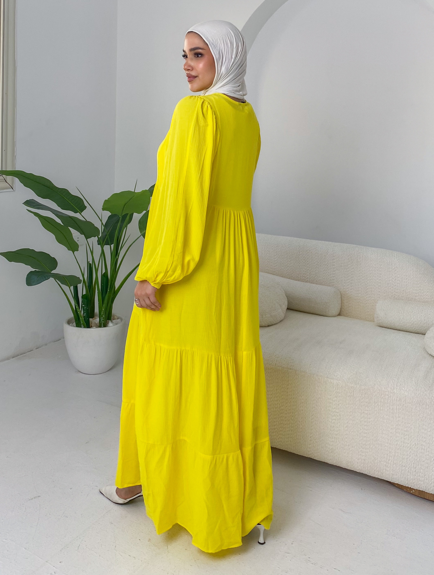 ss25ms-drs-4038-2 Yellow V Neck Dress