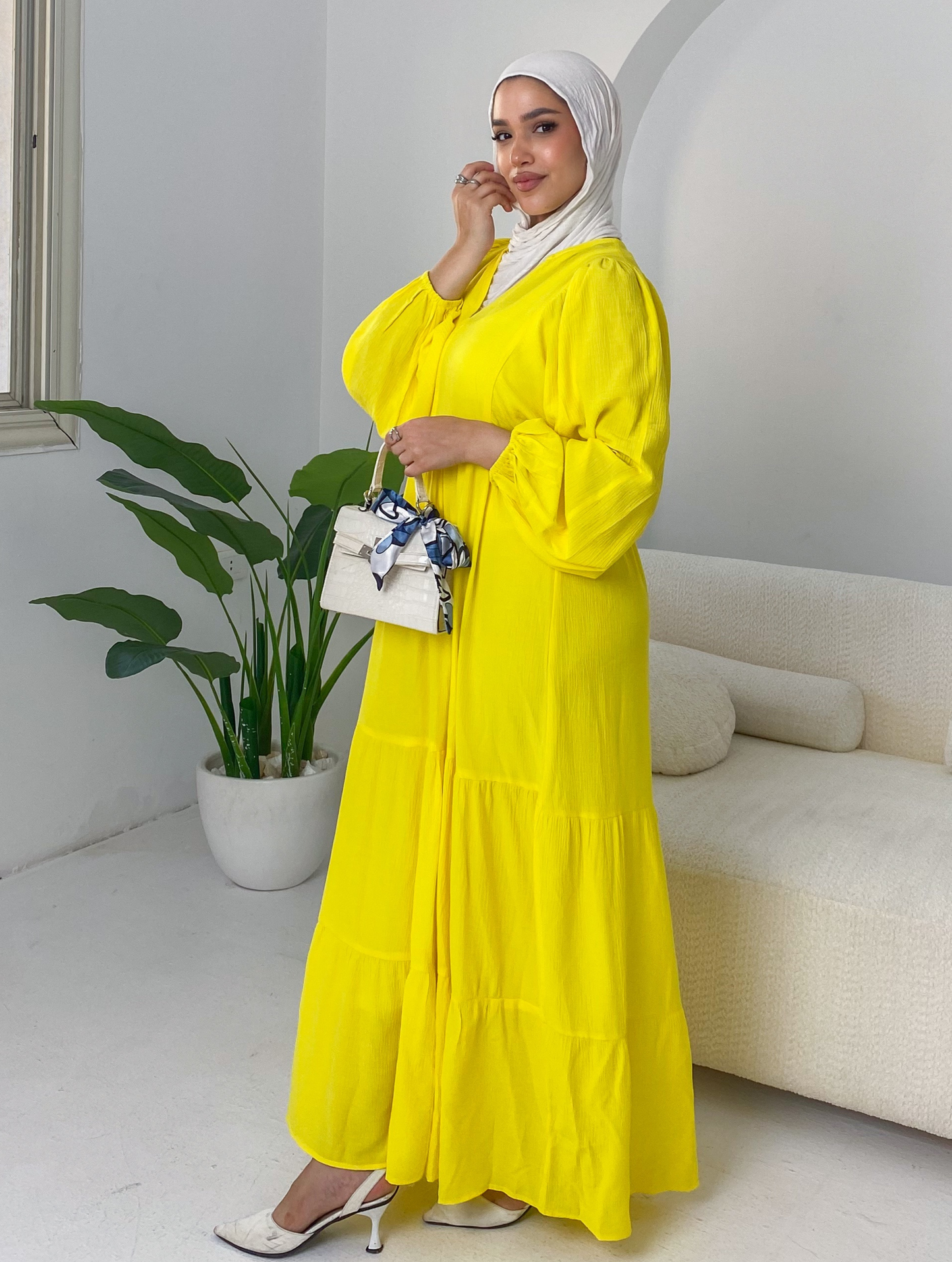 ss25ms-drs-4038-2 Yellow V Neck Dress