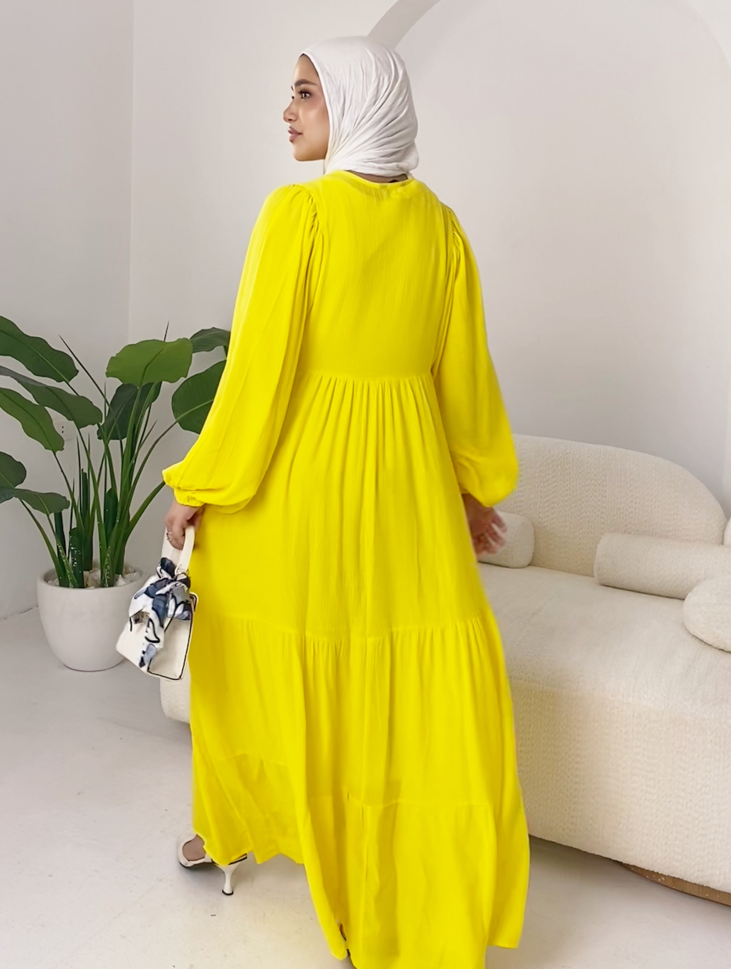 ss25ms-drs-4038-2 Yellow V Neck Dress