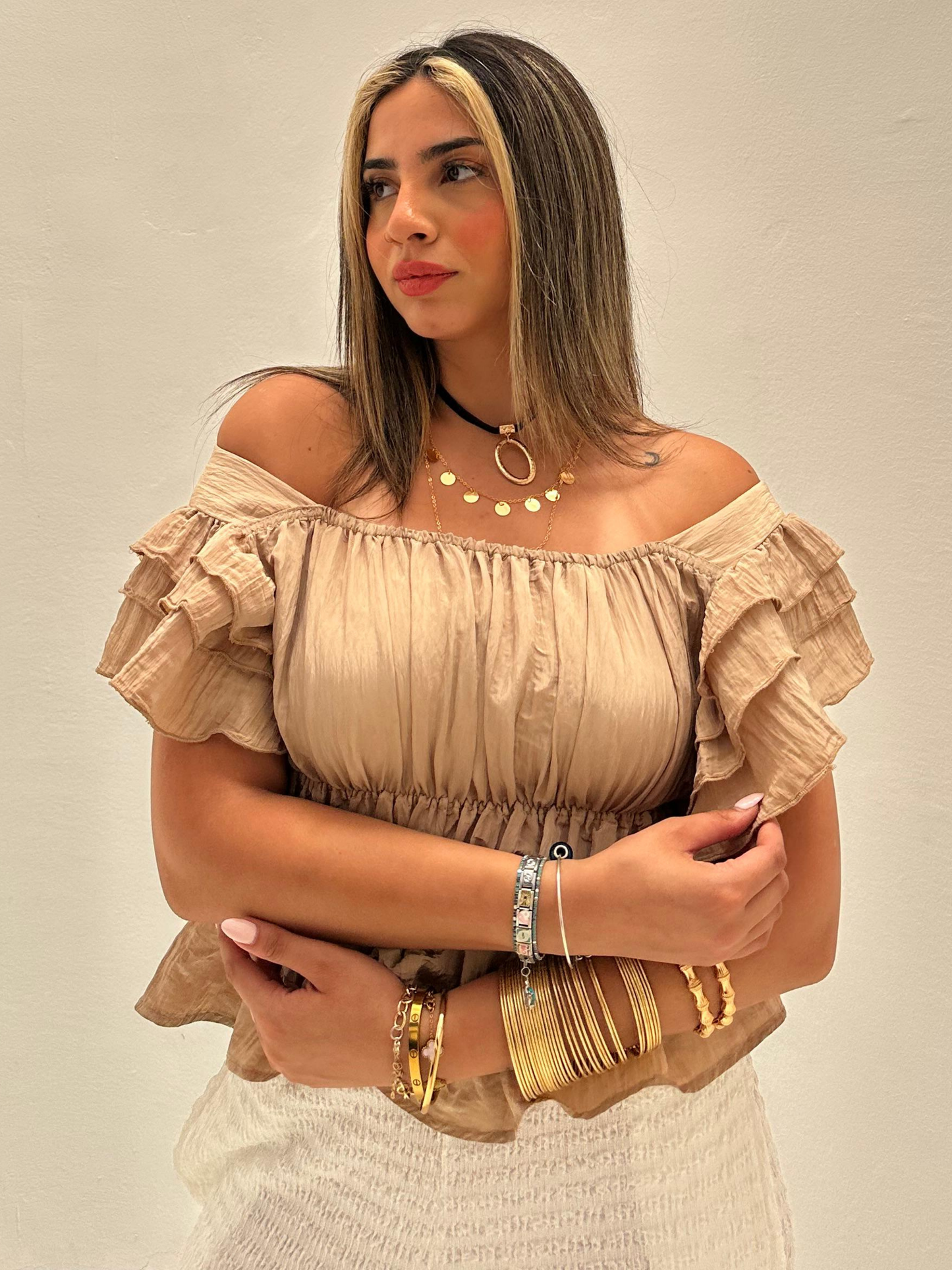 Beige Off Shoulder Top code: 1062