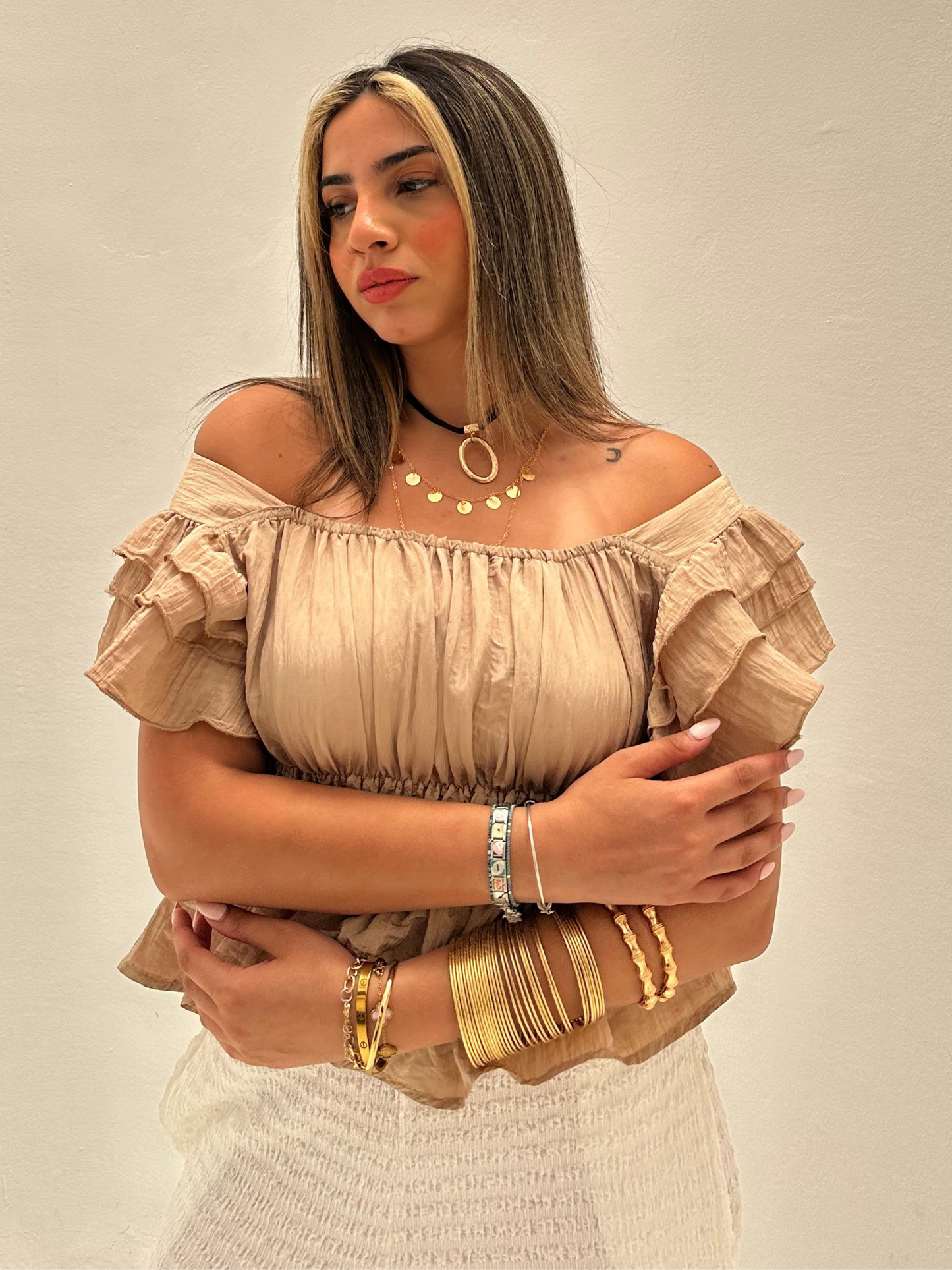 Beige Off Shoulder Top code: 1062