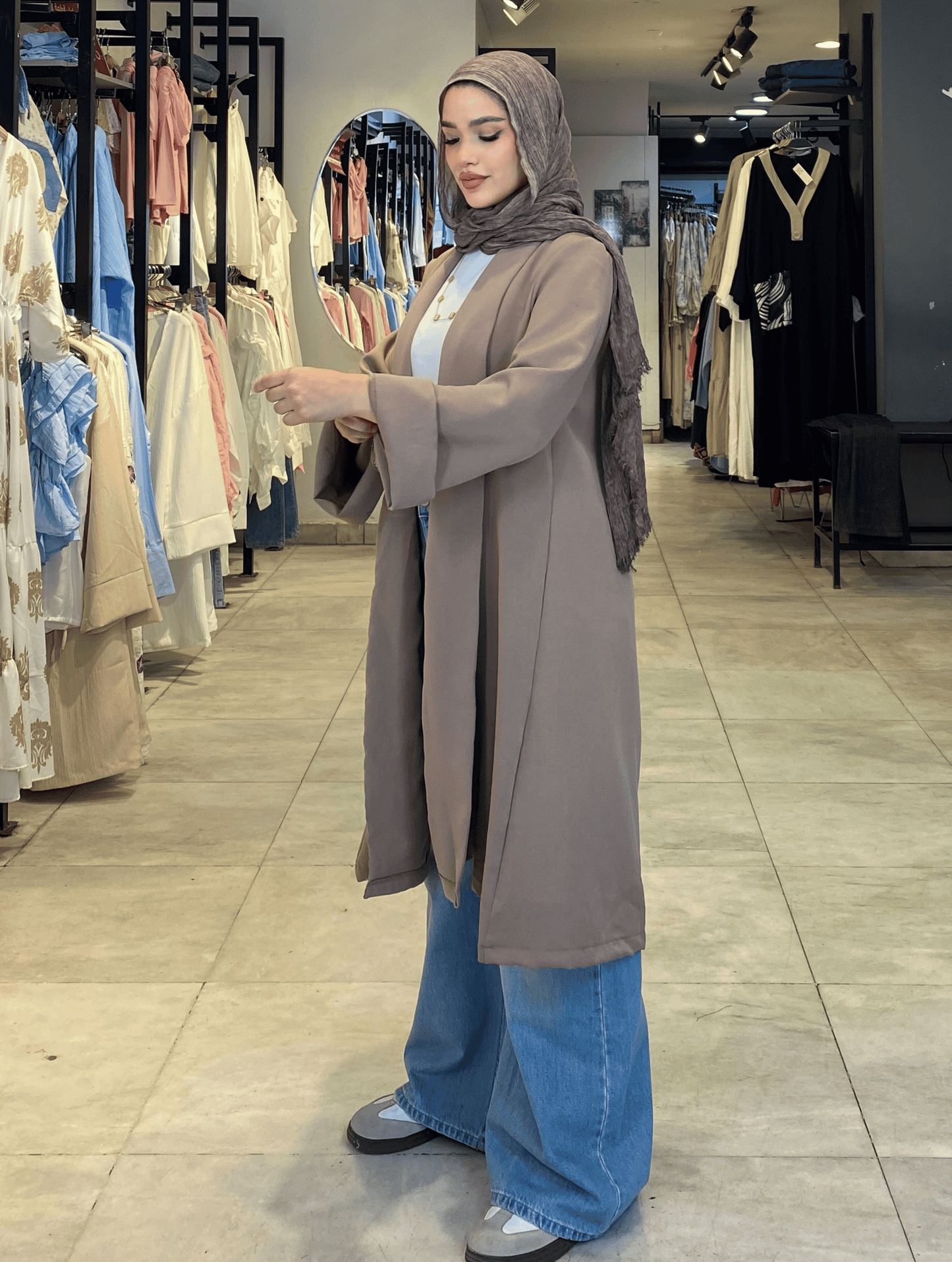 Light Brown Long Cardigan   ss25ms-car-5027