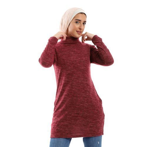 بلوفر طويل ناعم بلون هيذر روبي