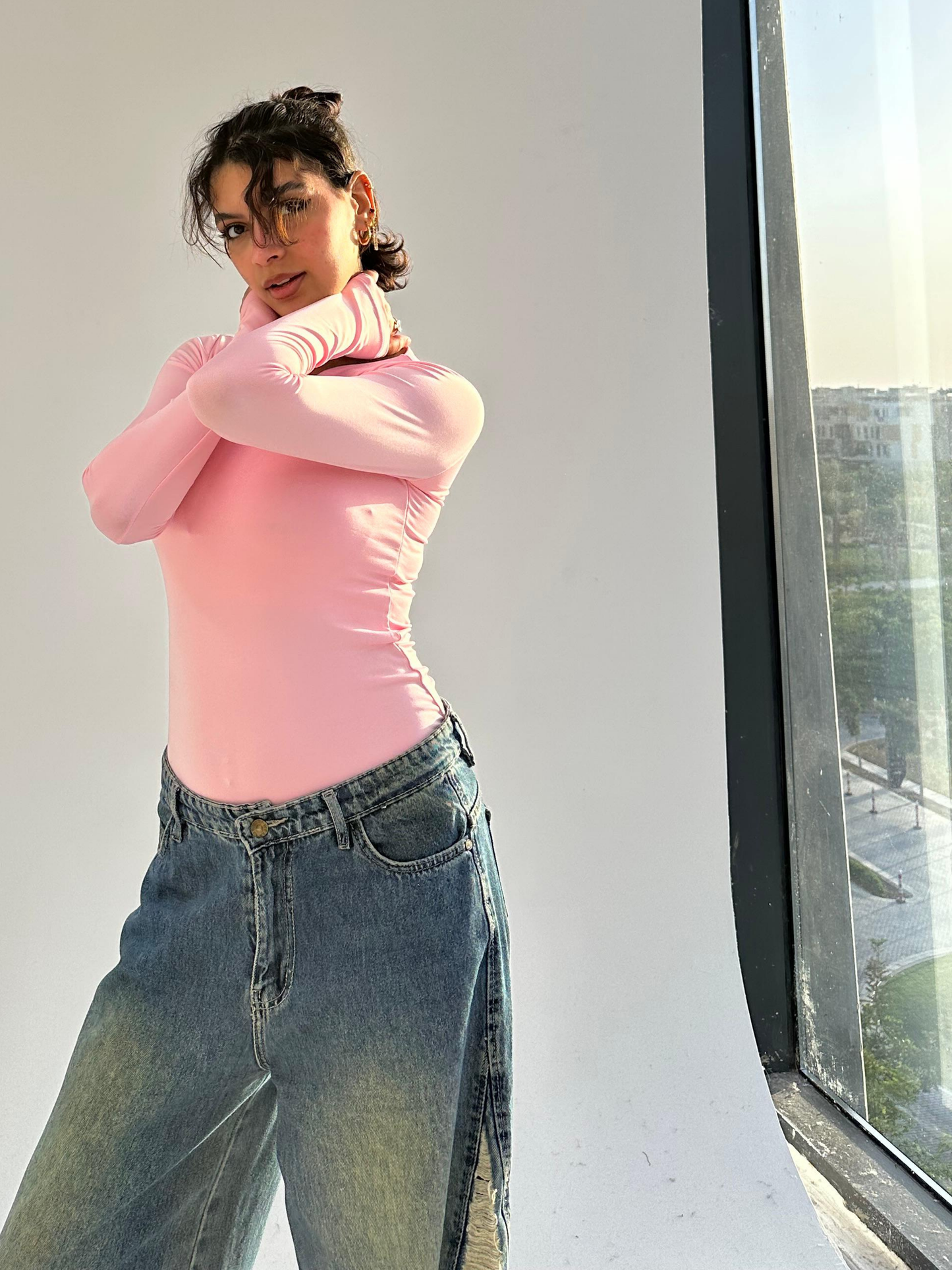 Pink Round Neck Full Sleeve Top