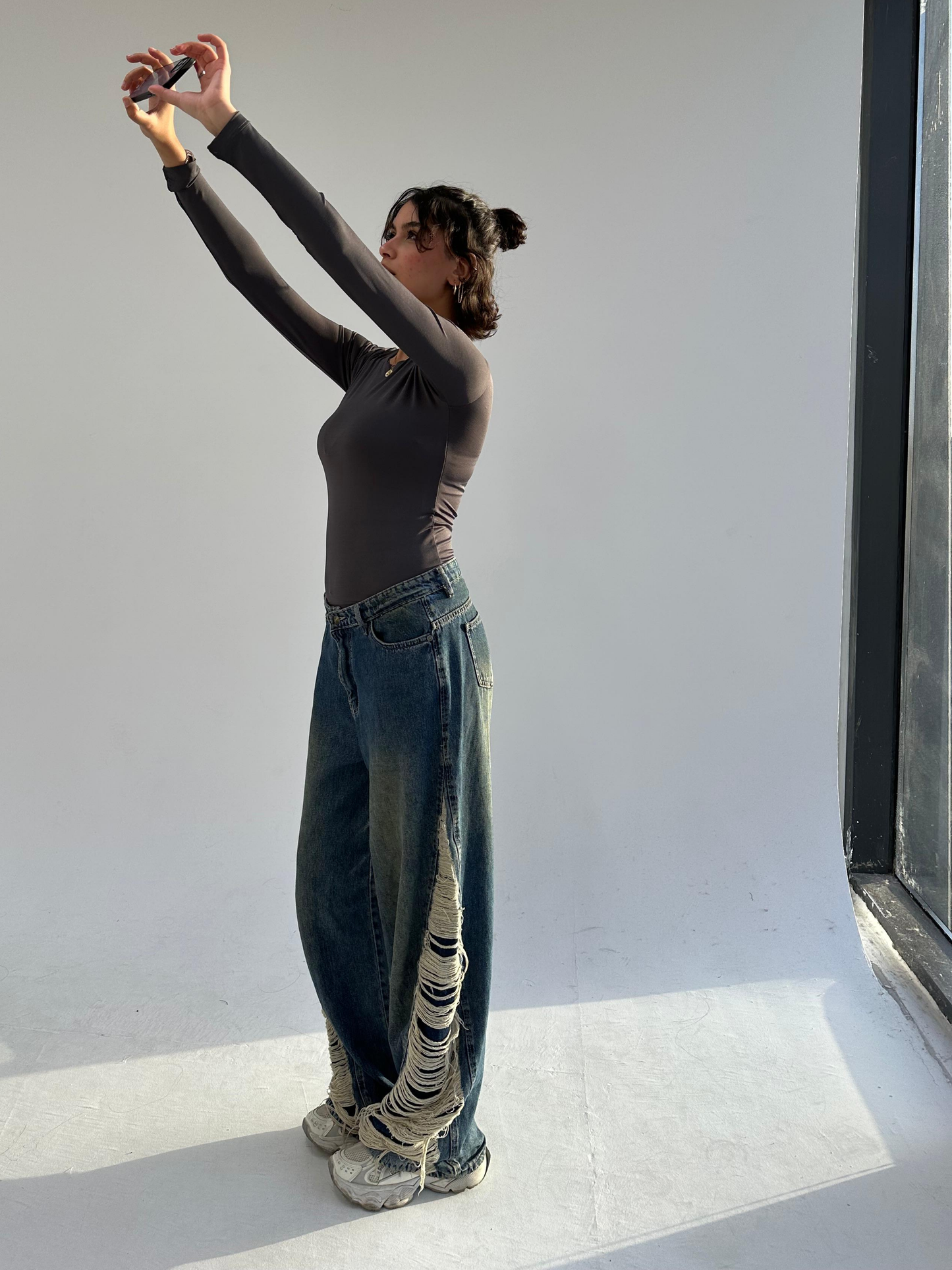 Grey  Round Neck Full Sleeve Top