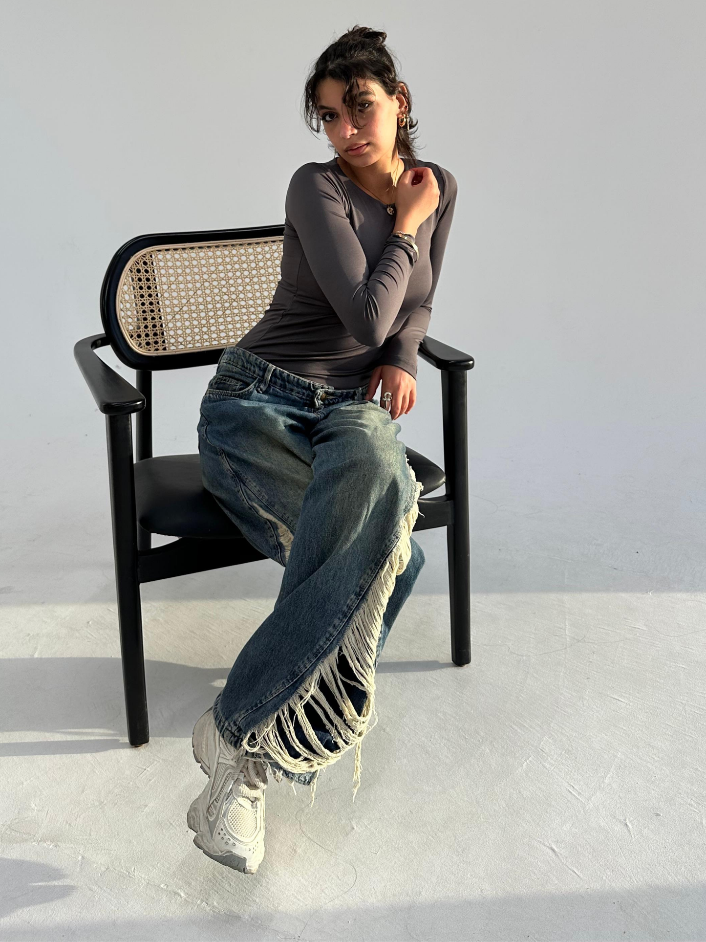 Grey  Round Neck Full Sleeve Top