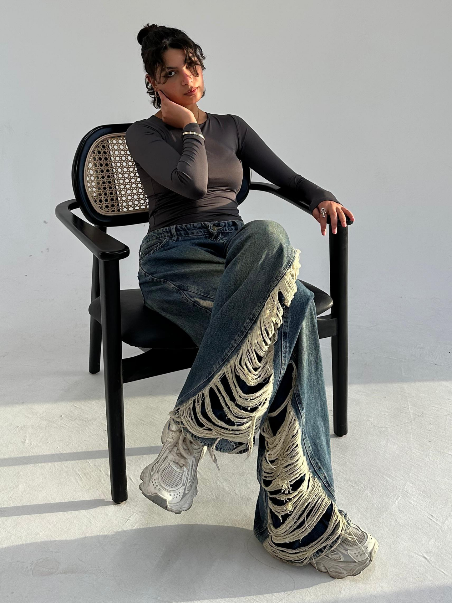 Grey  Round Neck Full Sleeve Top