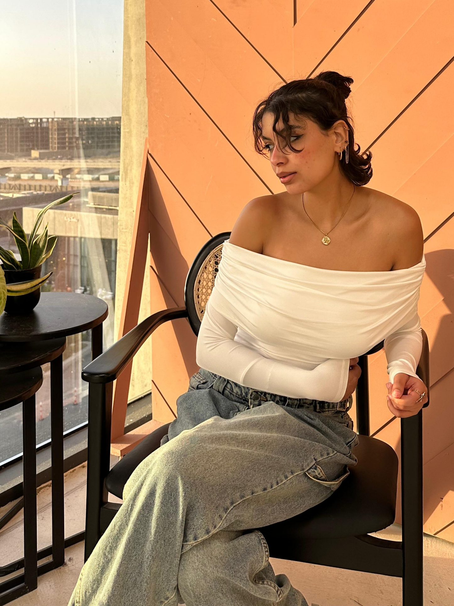 White Off Shoulder Full Sleeve Top
