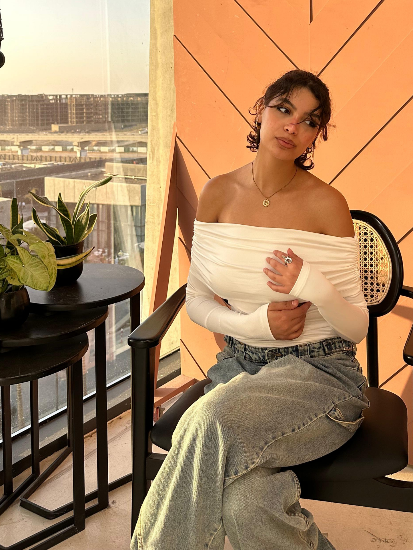 White Off Shoulder Full Sleeve Top