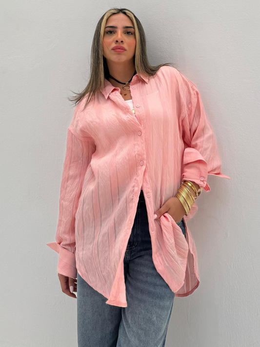 Pink Wide Striped Long Shirt Code: 1048-2