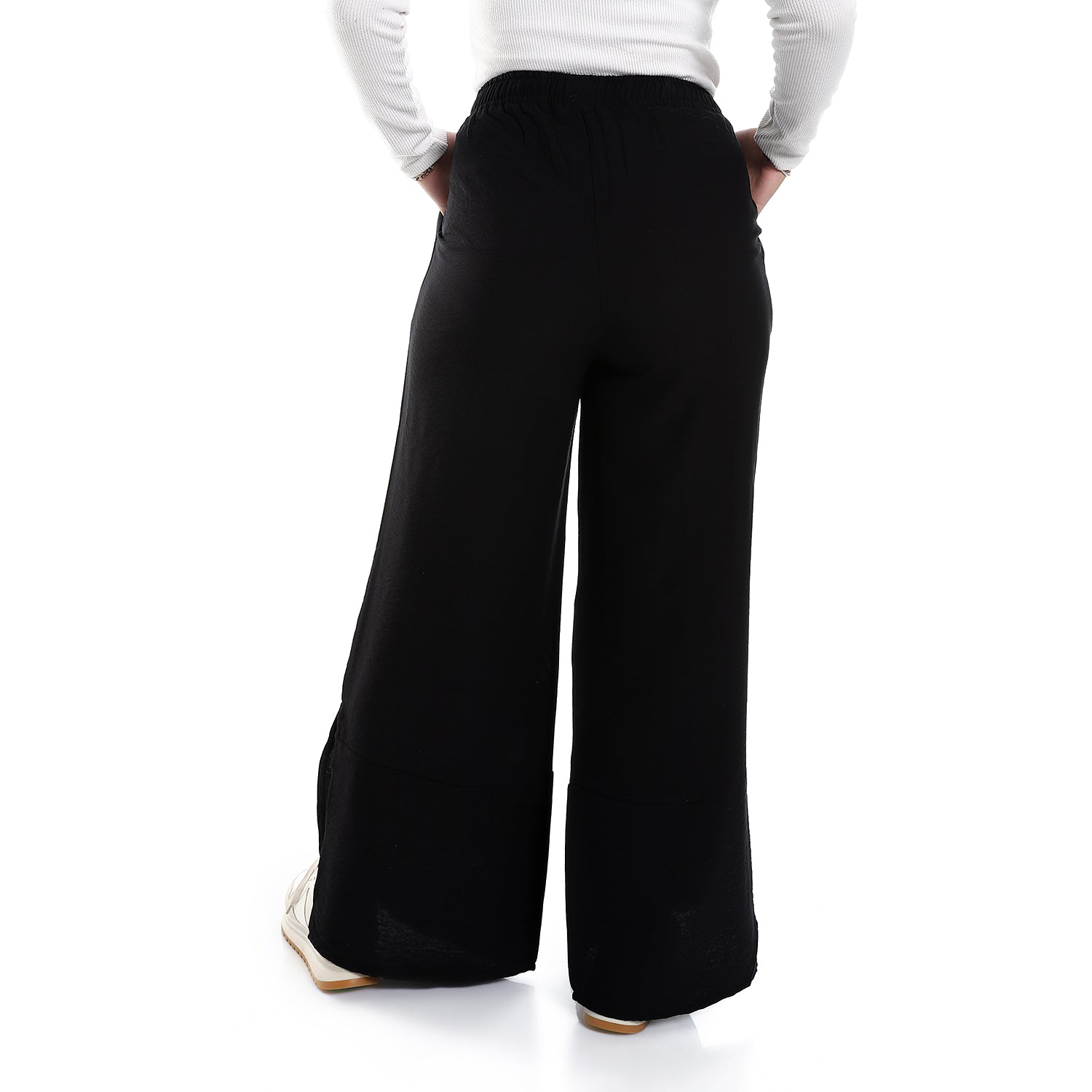 Side Pockets Practical Black Slip On Textured Pants