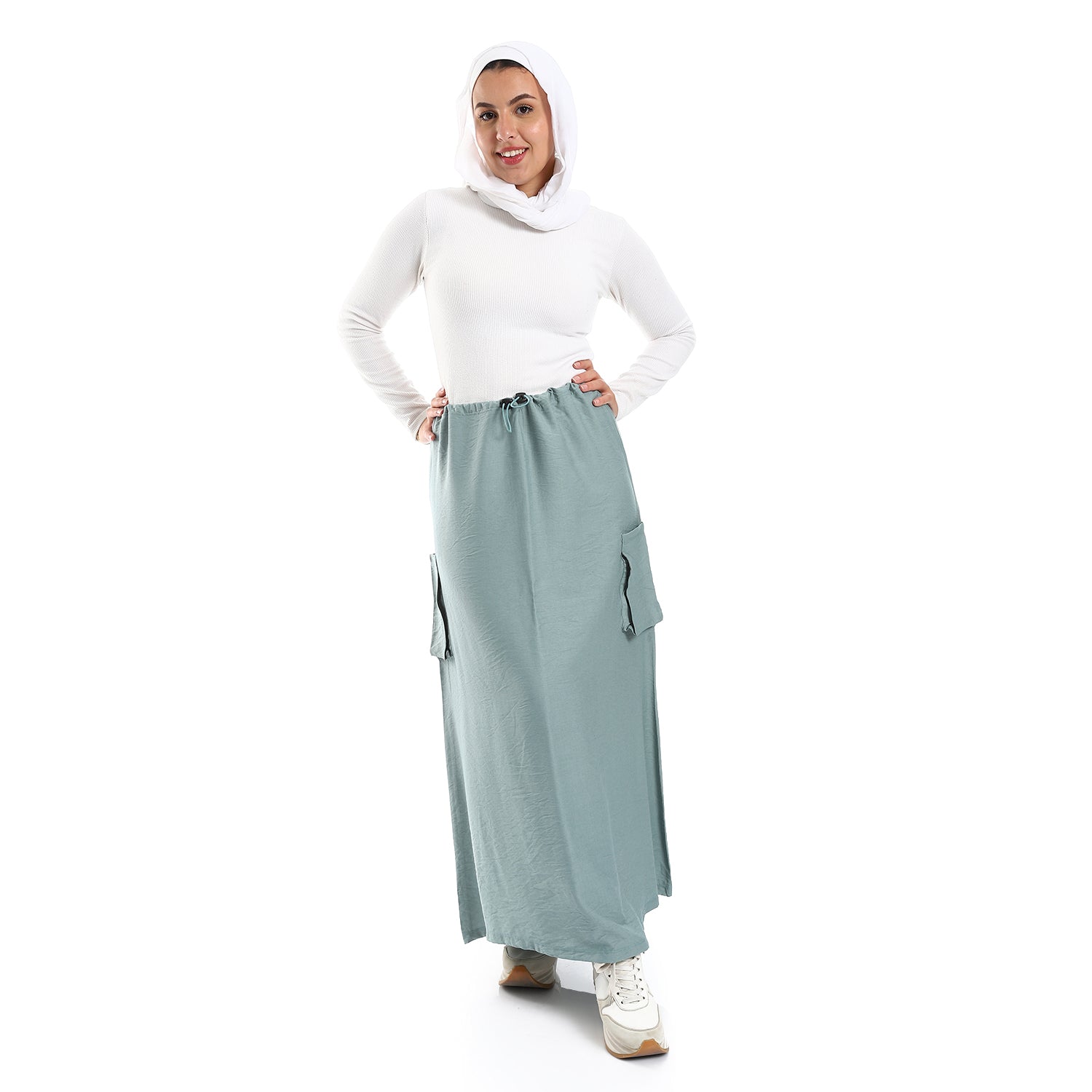 Double Closure Textured Casual Skirt