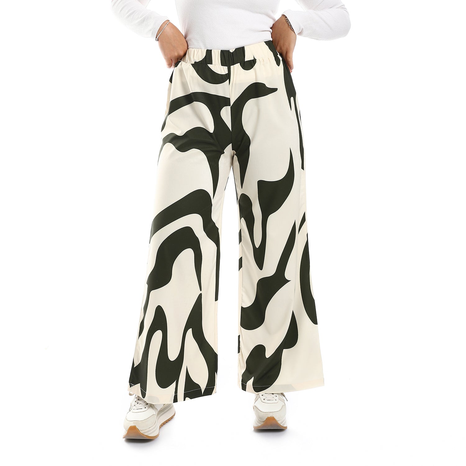 Self Pattern OLIVE & BEIGE Wide Leg Casual Pants
