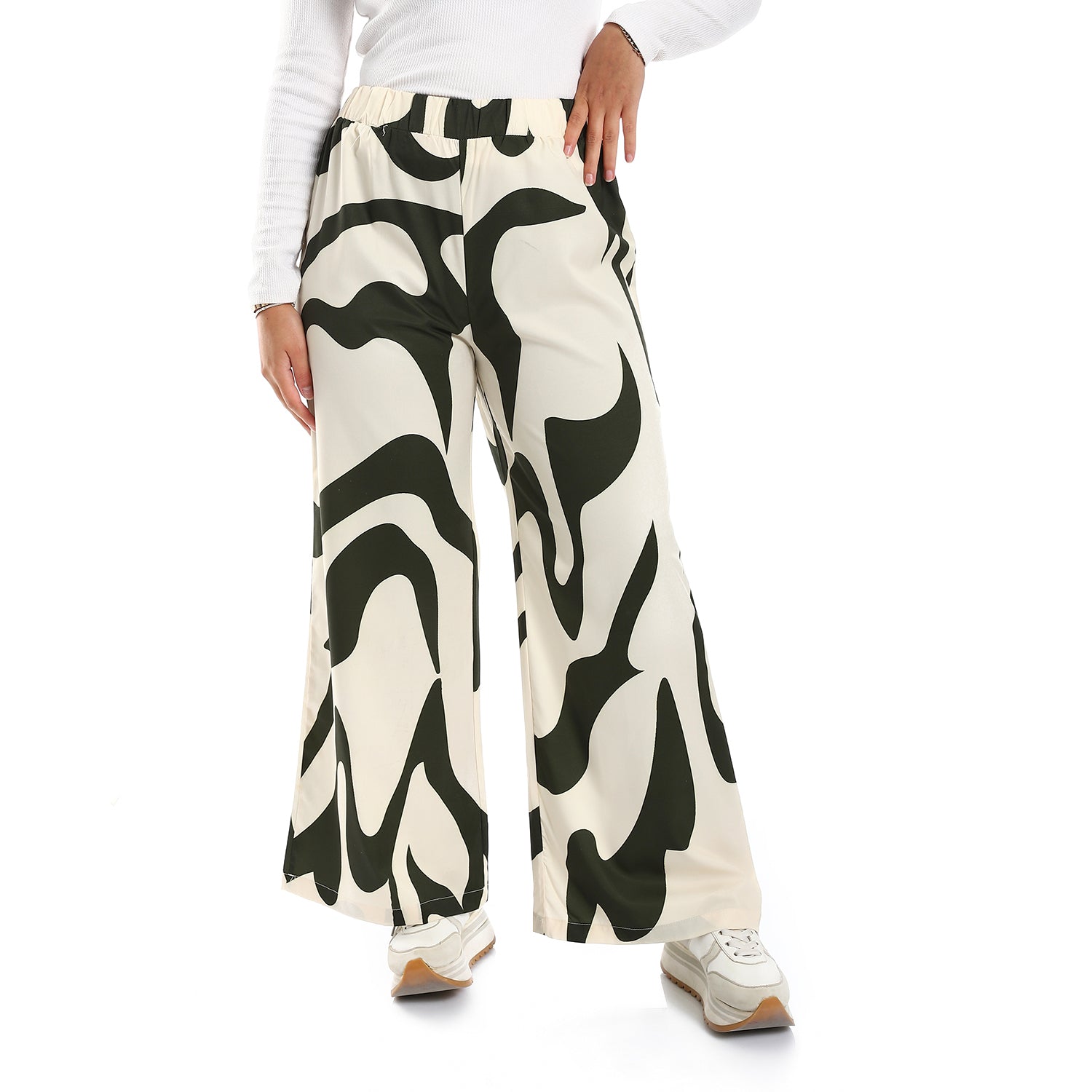 Self Pattern OLIVE & BEIGE Wide Leg Casual Pants