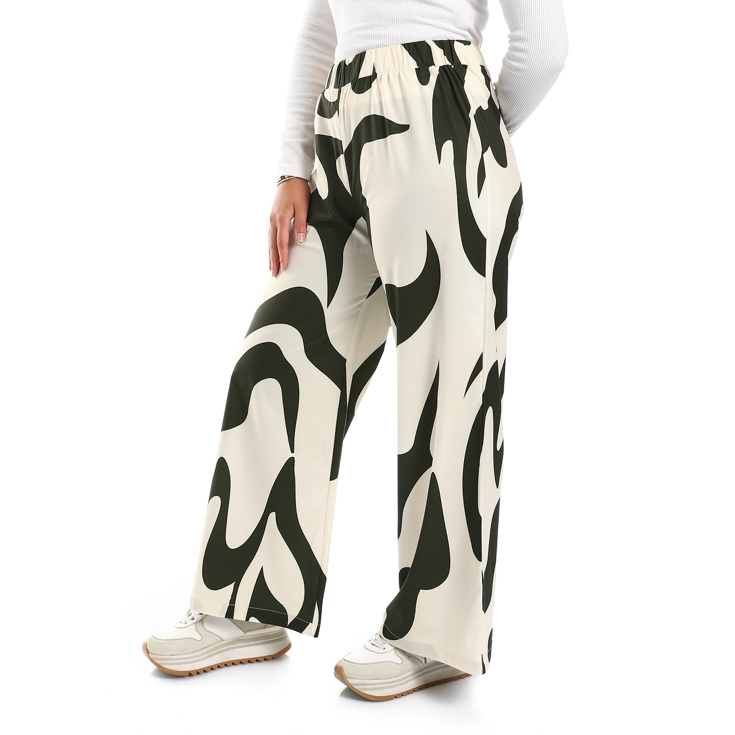 Self Pattern OLIVE & BEIGE Wide Leg Casual Pants