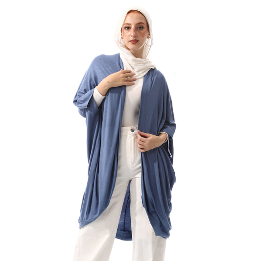 Batwing Sleeves Loose Fit Plain Blue Grey Cardigan