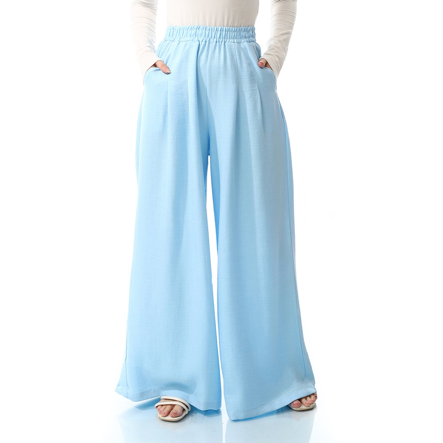 بنطلون كتان واسع الساق - SS24MSCAPNTS2033-SKY BLUE