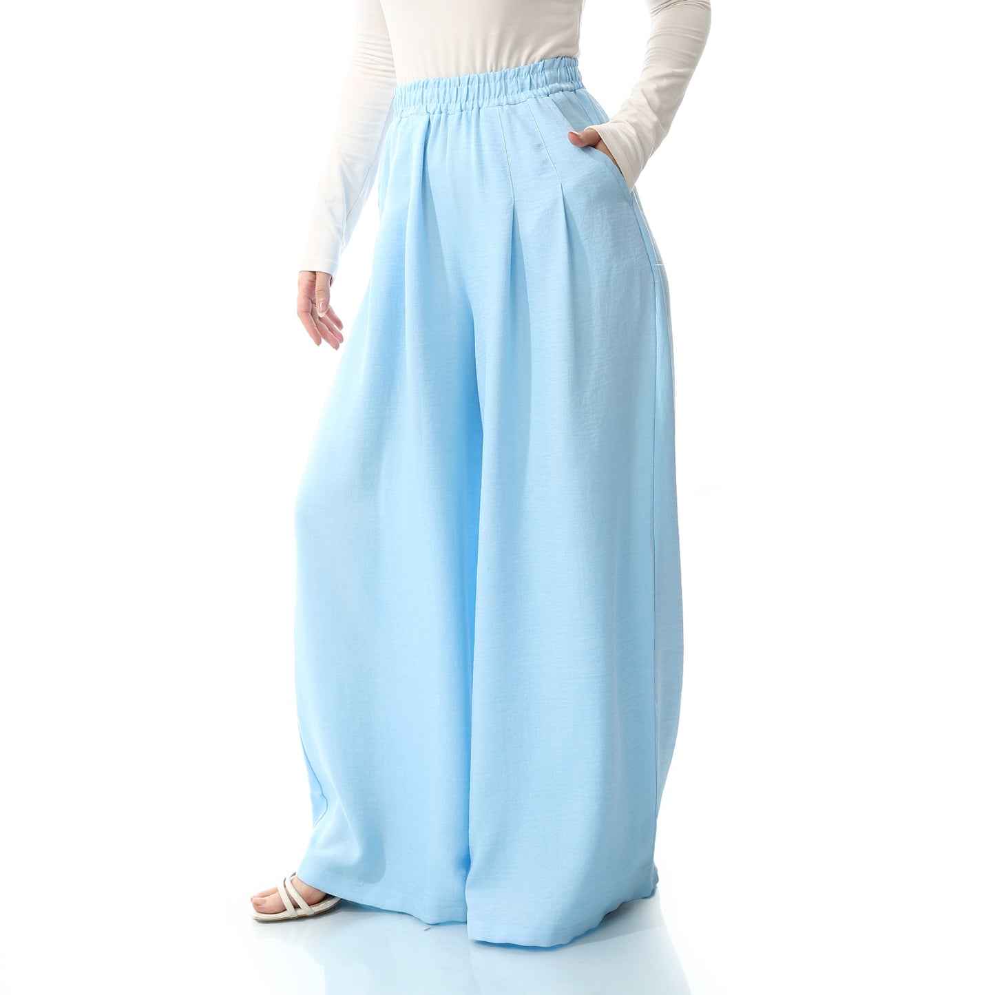 بنطلون كتان واسع الساق - SS24MSCAPNTS2033-SKY BLUE