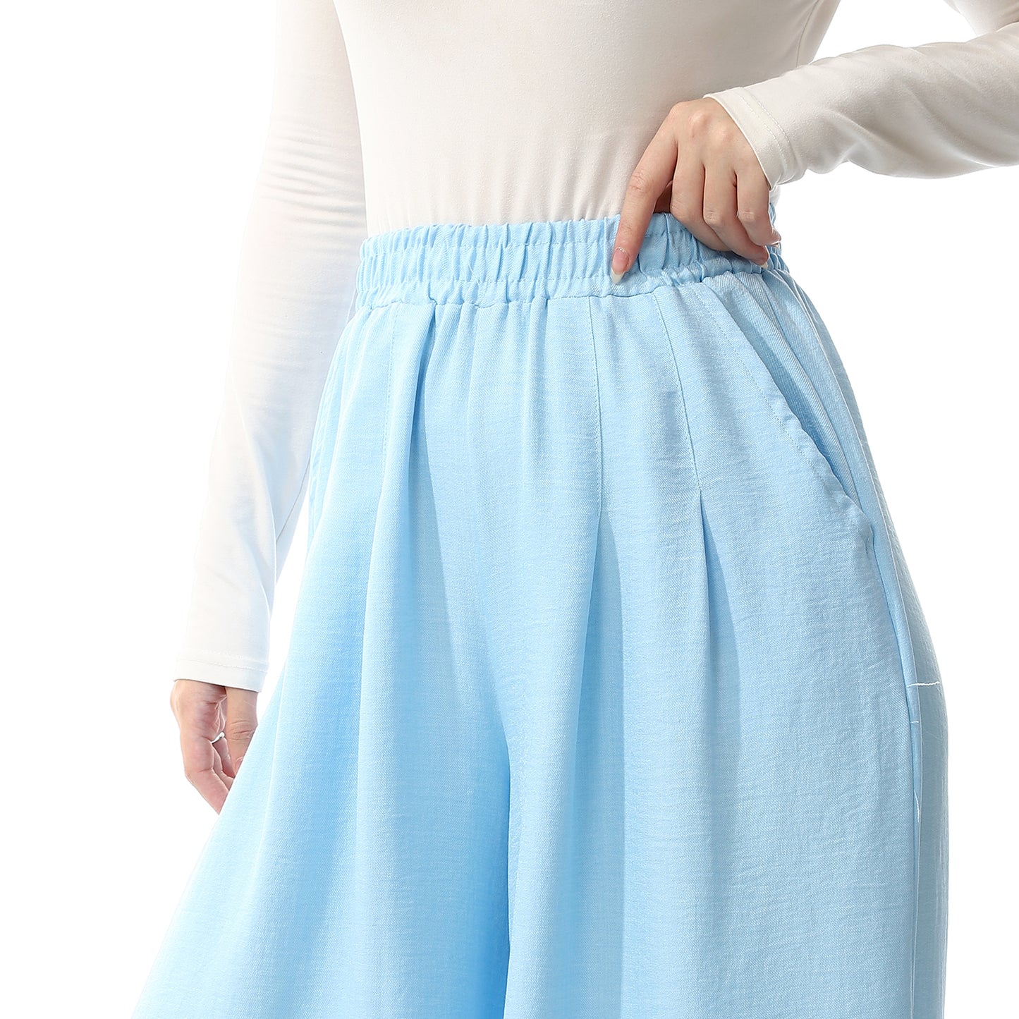 بنطلون كتان واسع الساق - SS24MSCAPNTS2033-SKY BLUE