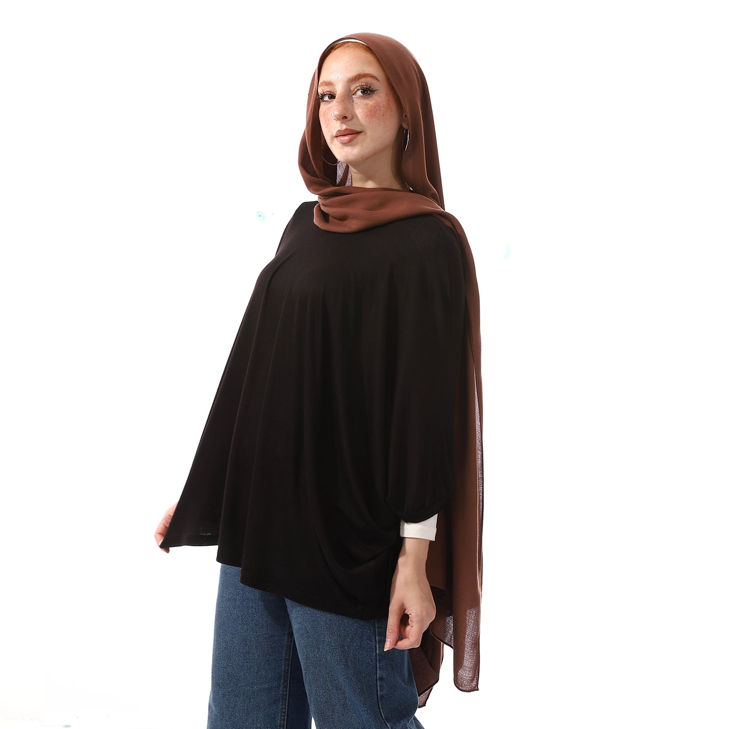 Black Loose Batwing Sleeves Basic Top