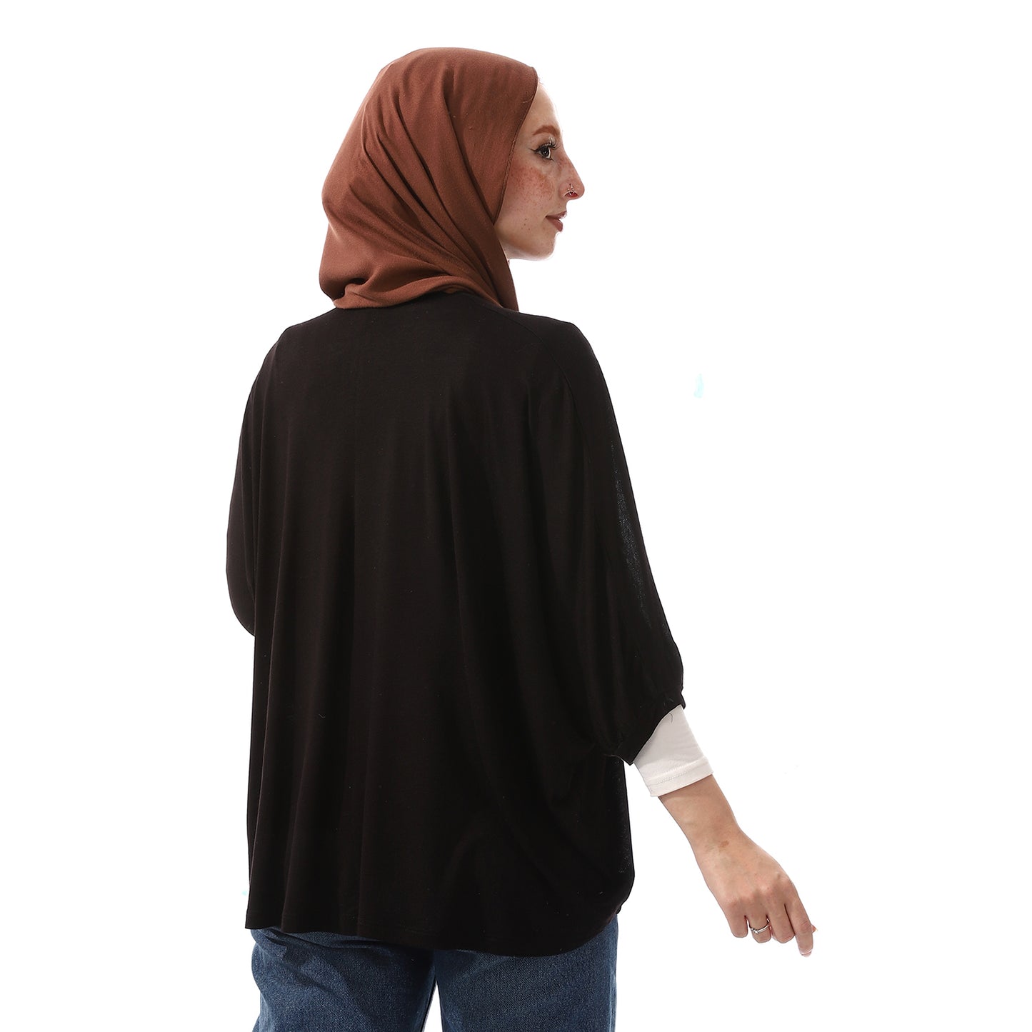Black Loose Batwing Sleeves Basic Top