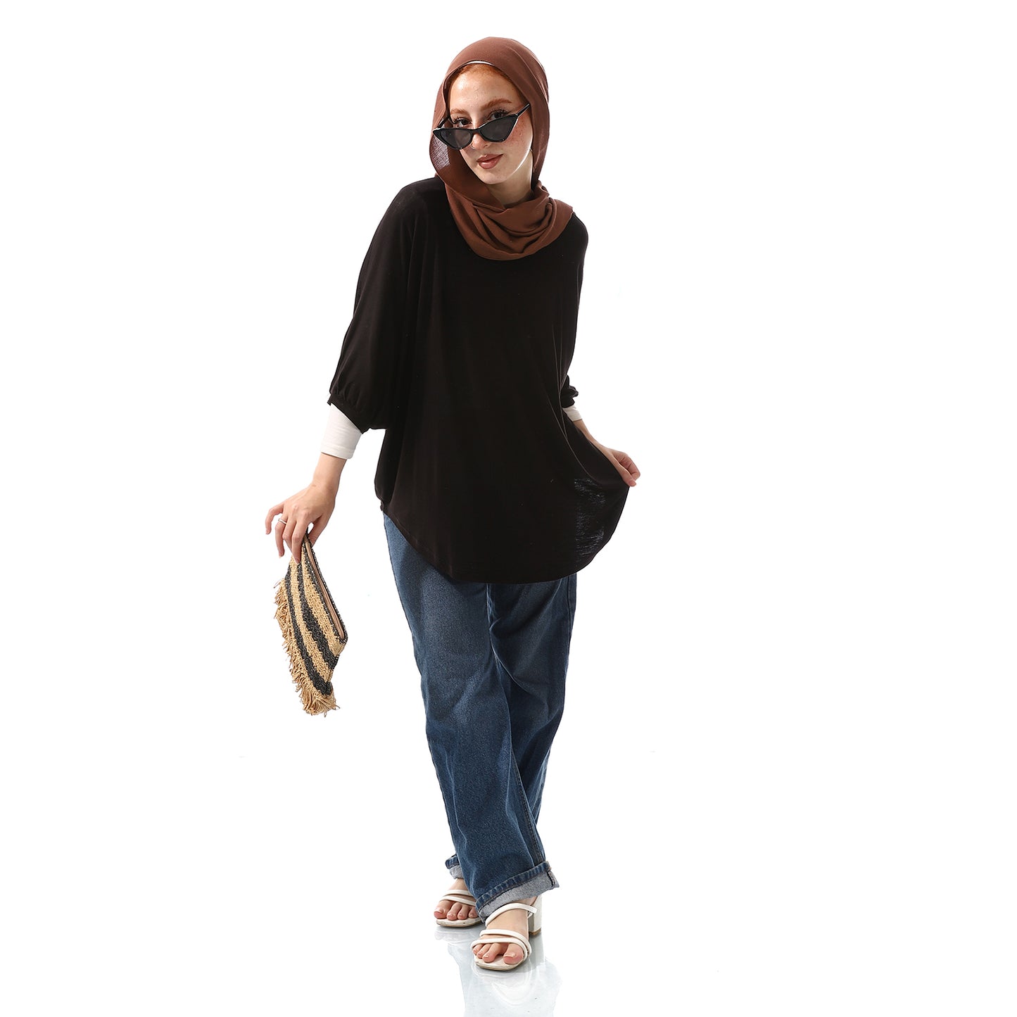 Black Loose Batwing Sleeves Basic Top