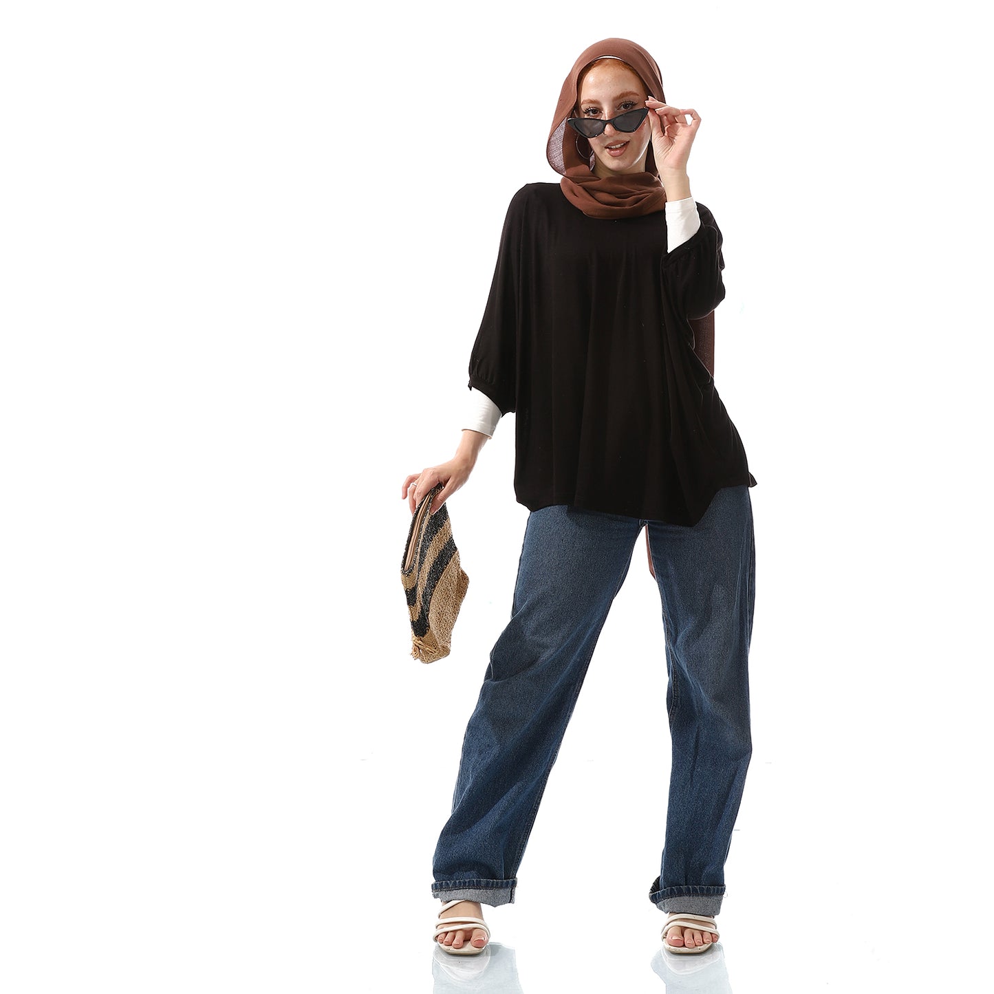 Black Loose Batwing Sleeves Basic Top