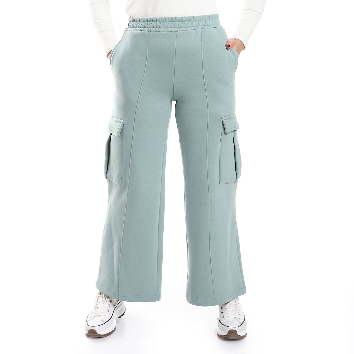 Side Pockets Elastic Waist Pants